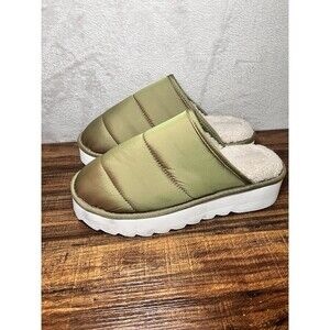 Anthropologie Maeve Moss Green Puffy Platform Shoes Slippers  Size L 10/11 Comfy